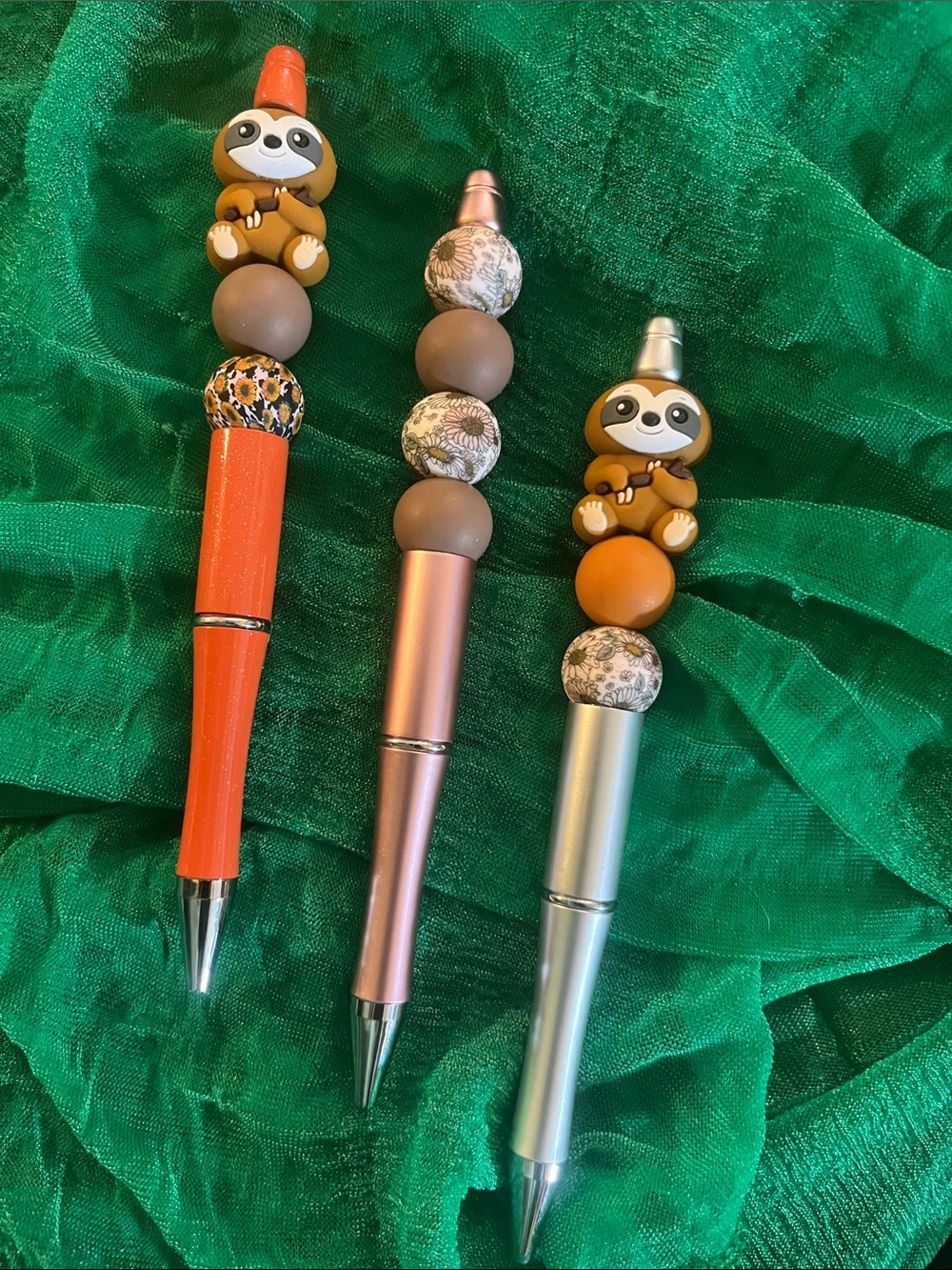 Playful Sloth Bead Pen - fun loving beaded pen trio great gifts for all set 78